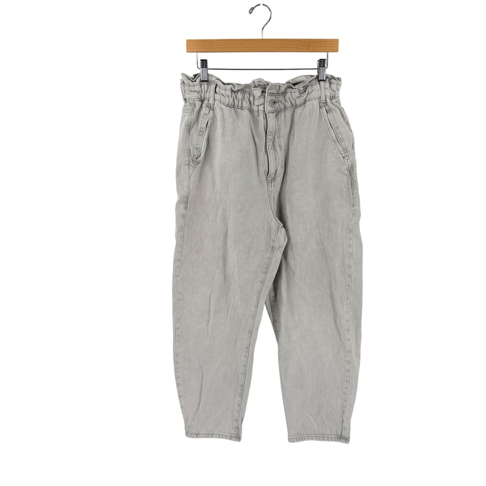 Zara Paperbag Waist Jeans Gray 10 High Rise Tapered Mom Streetwear Neutral